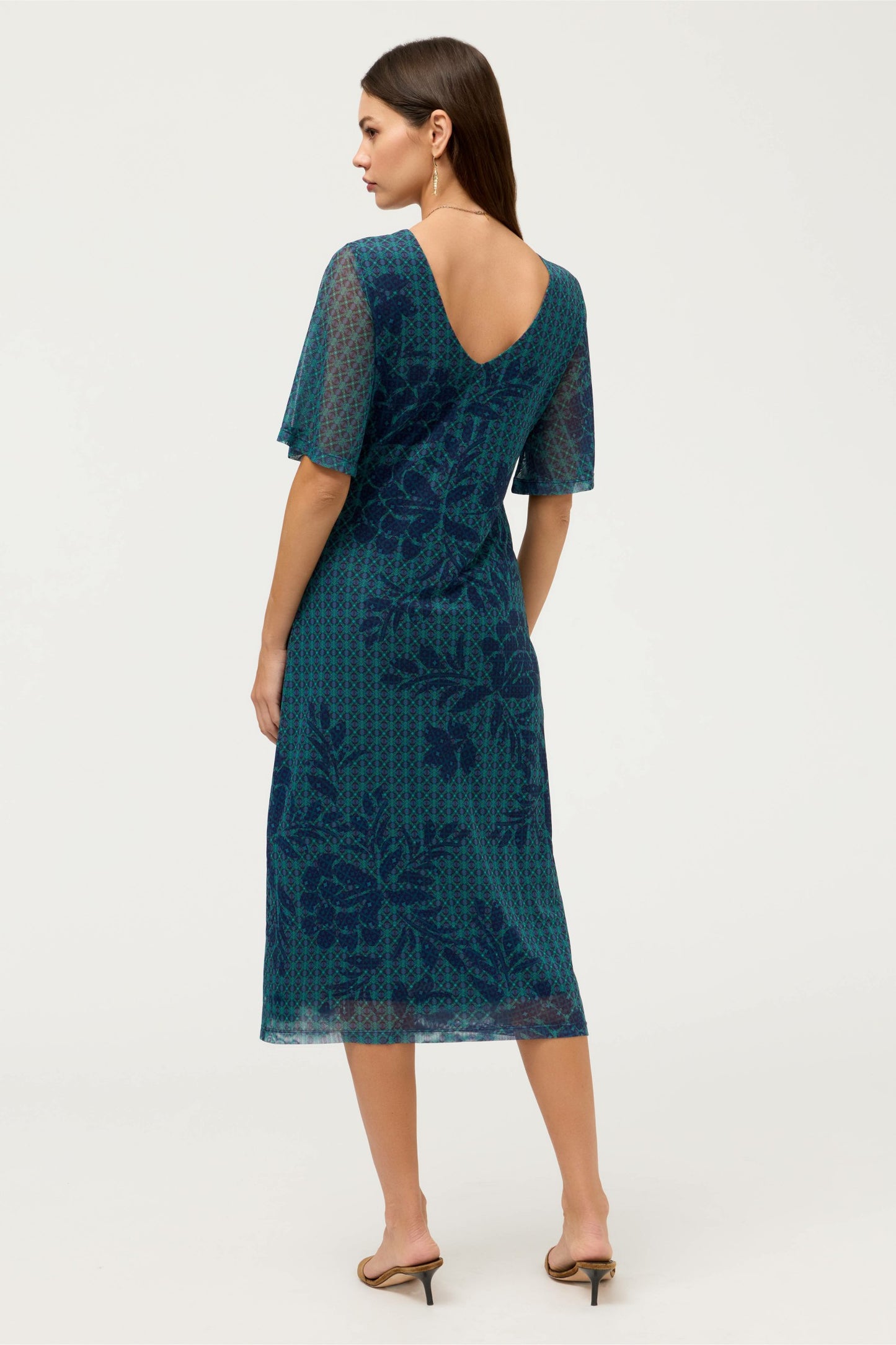 Johnny Was DOUBLE V-NECK MESH MIDI DRESS