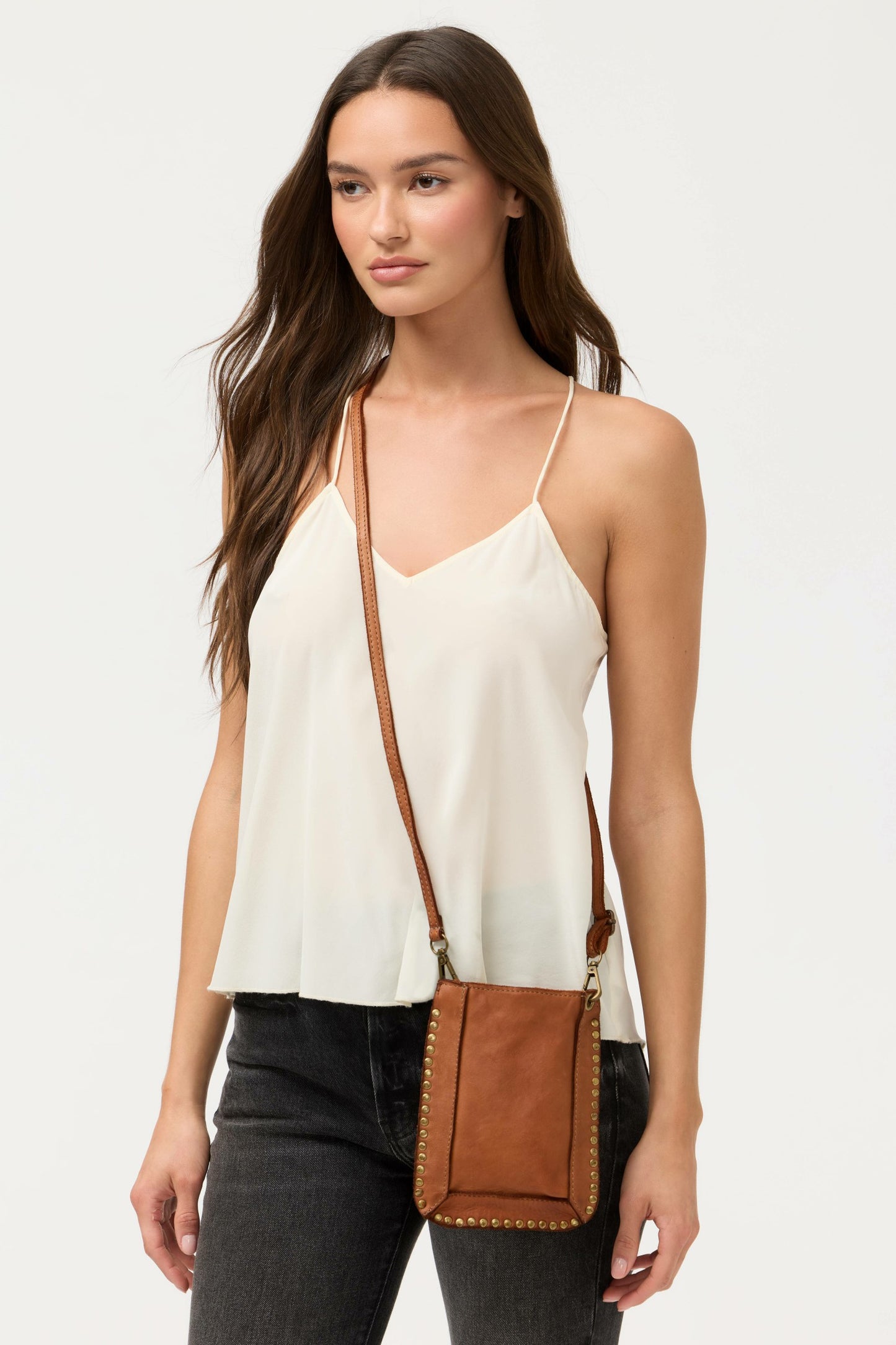 Johnny Was ITALIAN LEATHER STUDDED CELL PHONE CROSSBODY