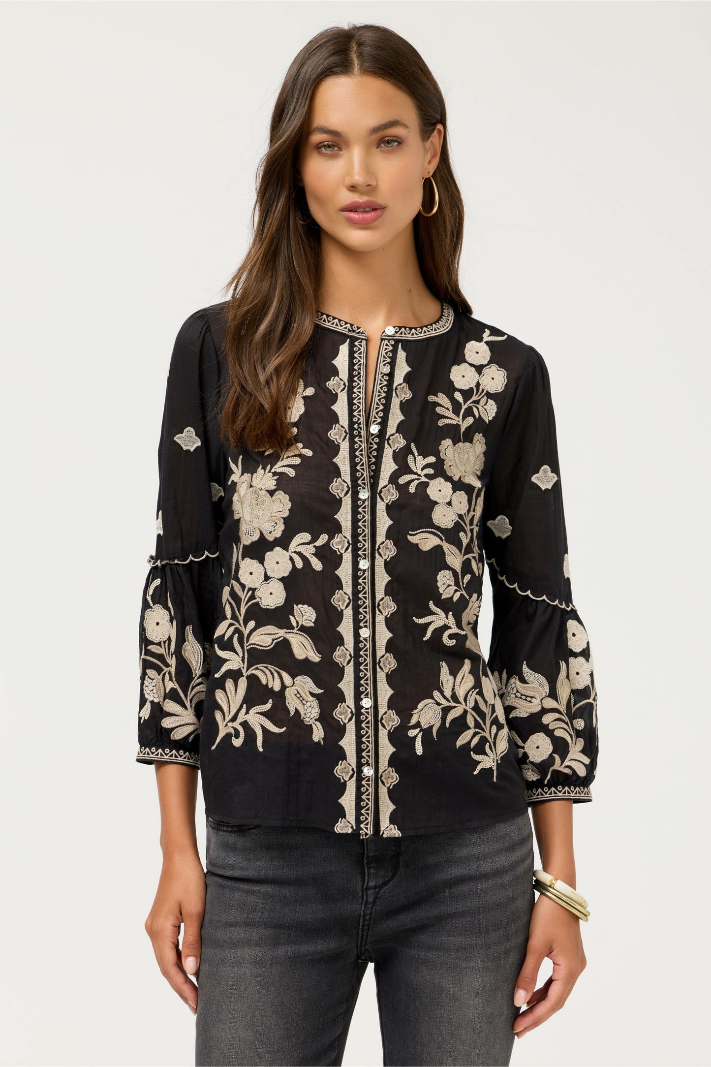 Johnny Was SCALLOP SLEEVE BLOUSE