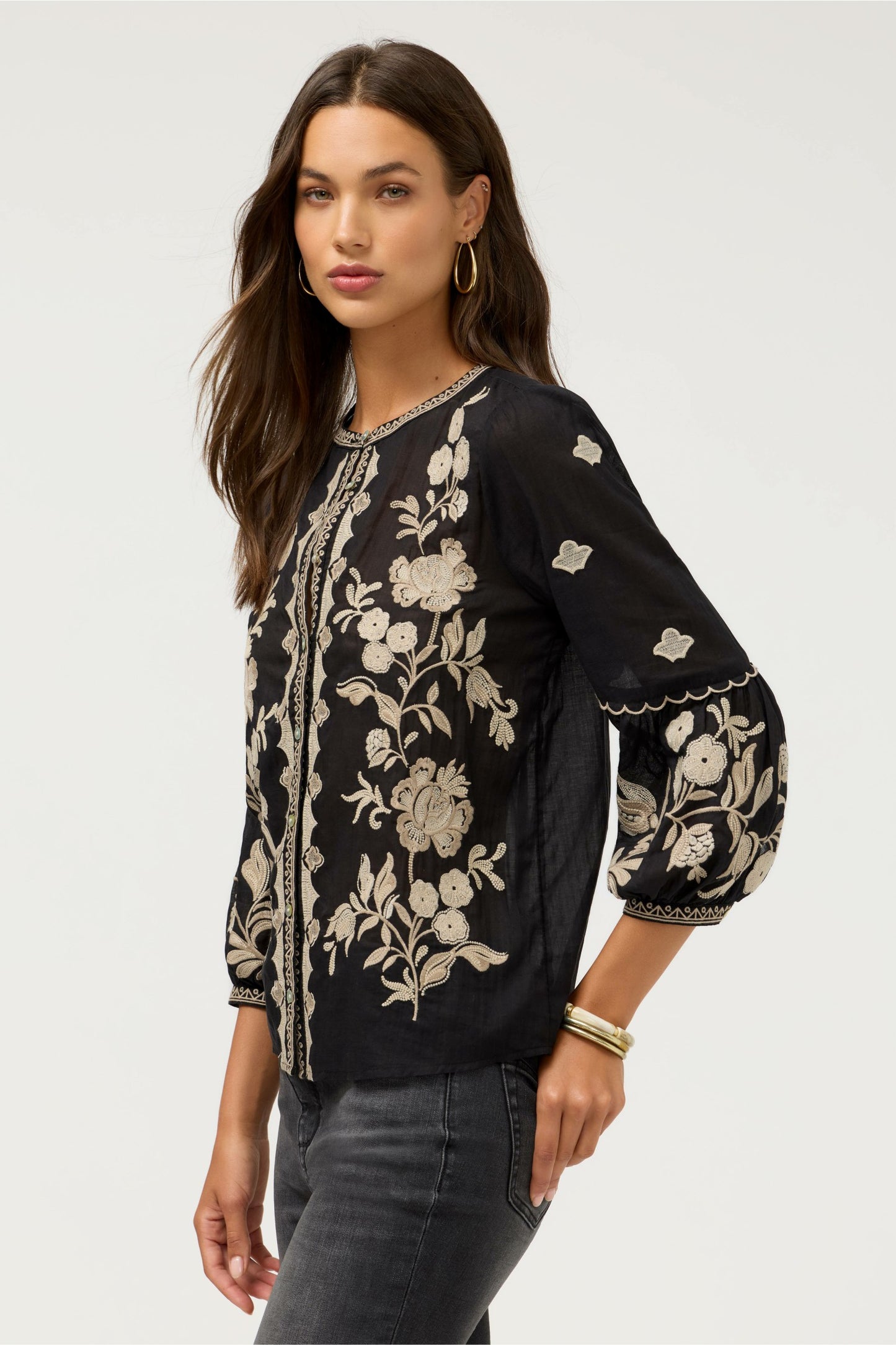 Johnny Was SCALLOP SLEEVE BLOUSE