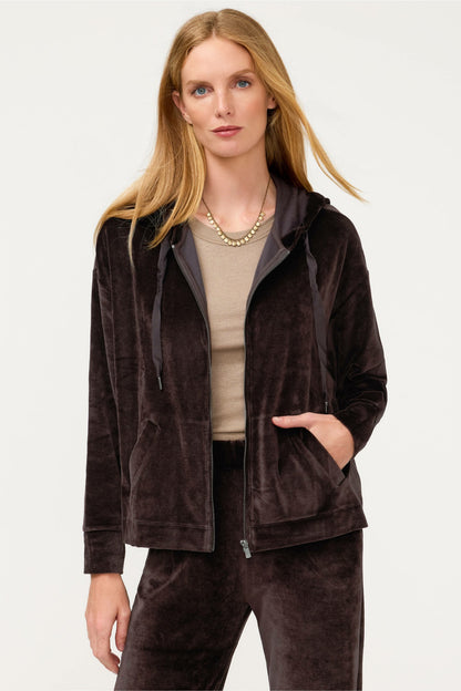 Johnny Was ESSENTIALS VELOUR LONG SLEEVE ZIP FRONT HOODIE
