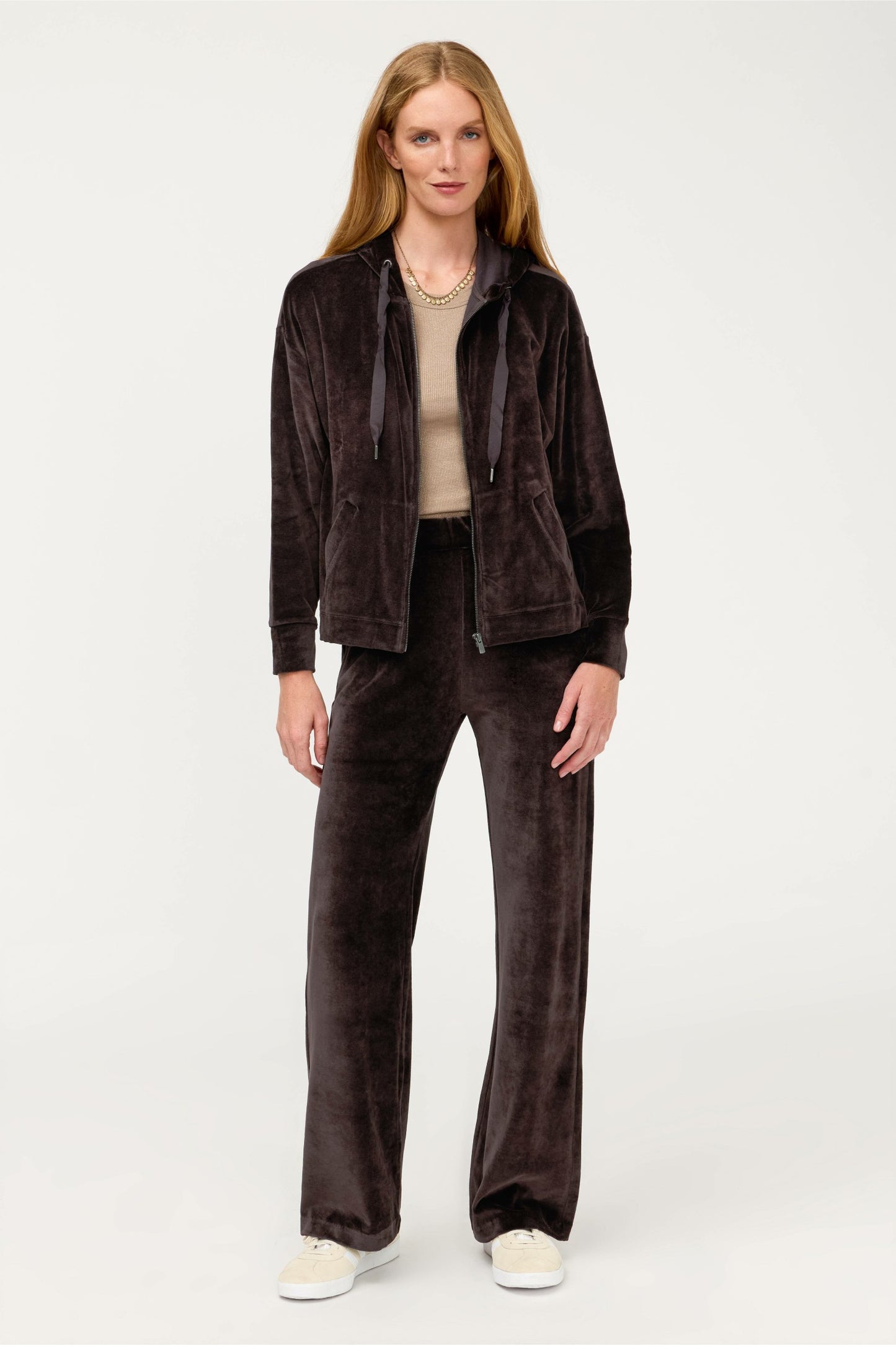 Johnny Was ESSENTIALS VELOUR LONG SLEEVE ZIP FRONT HOODIE