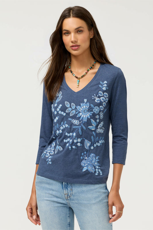 Johnny Was 3/4 SLEEVE V-NECK TEE