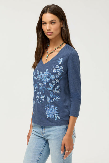 Johnny Was 3/4 SLEEVE V-NECK TEE