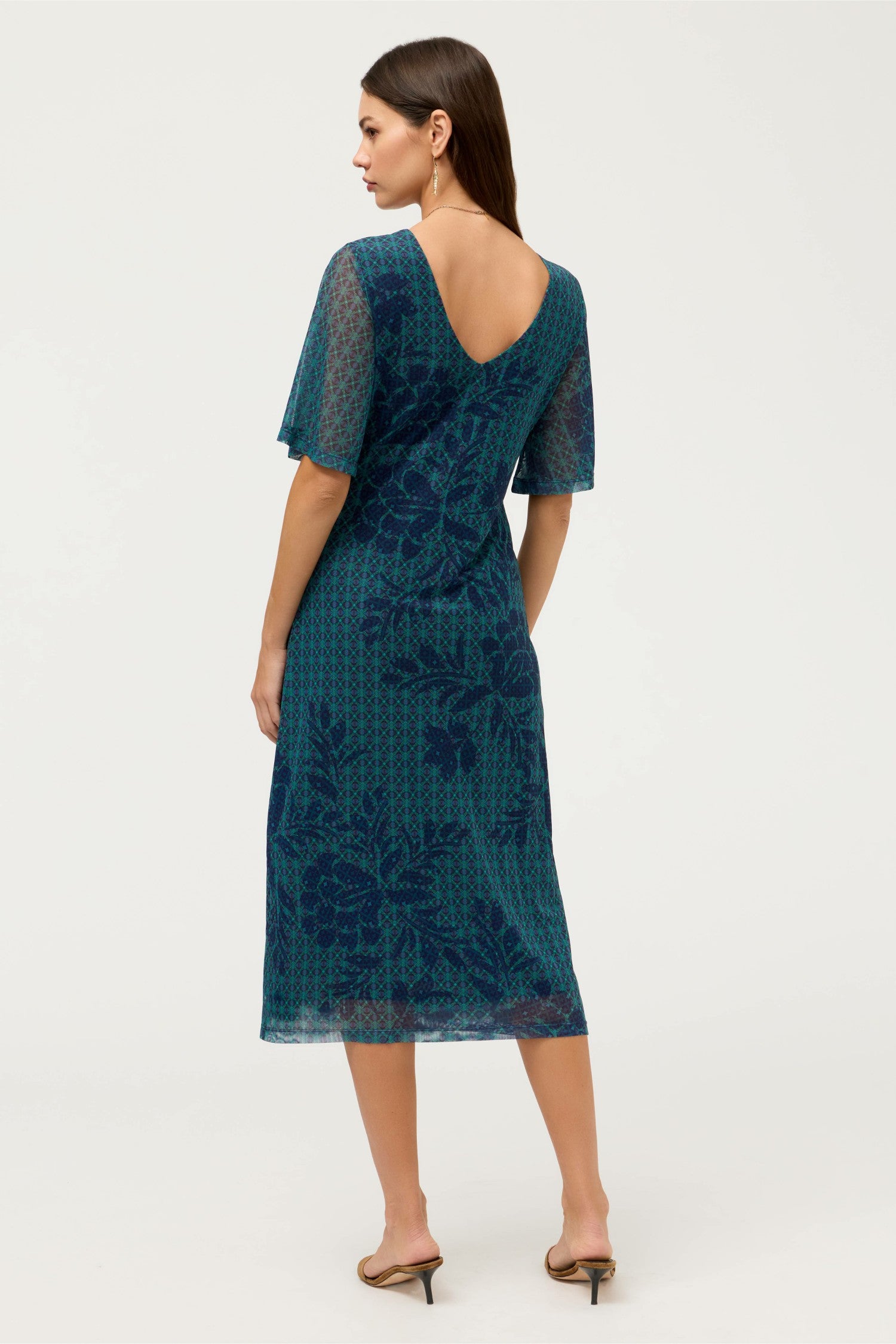 Johnny Was DOUBLE V-NECK MESH MIDI DRESS