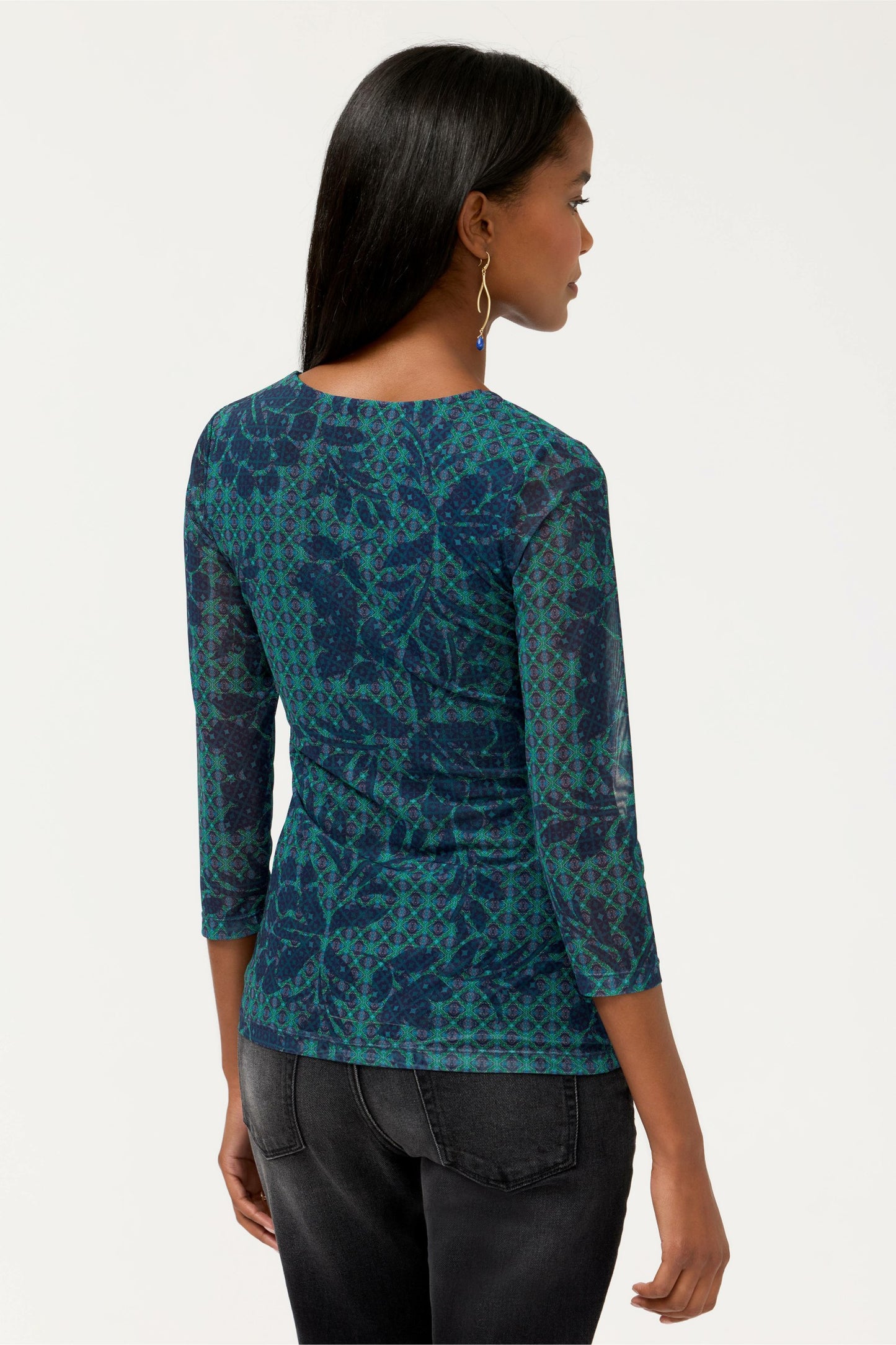 Johnny Was RUCHED BUTTON FRONT MESH TEE