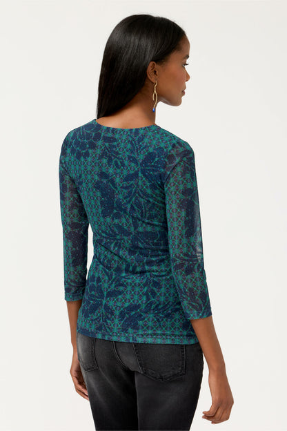 Johnny Was RUCHED BUTTON FRONT MESH TEE