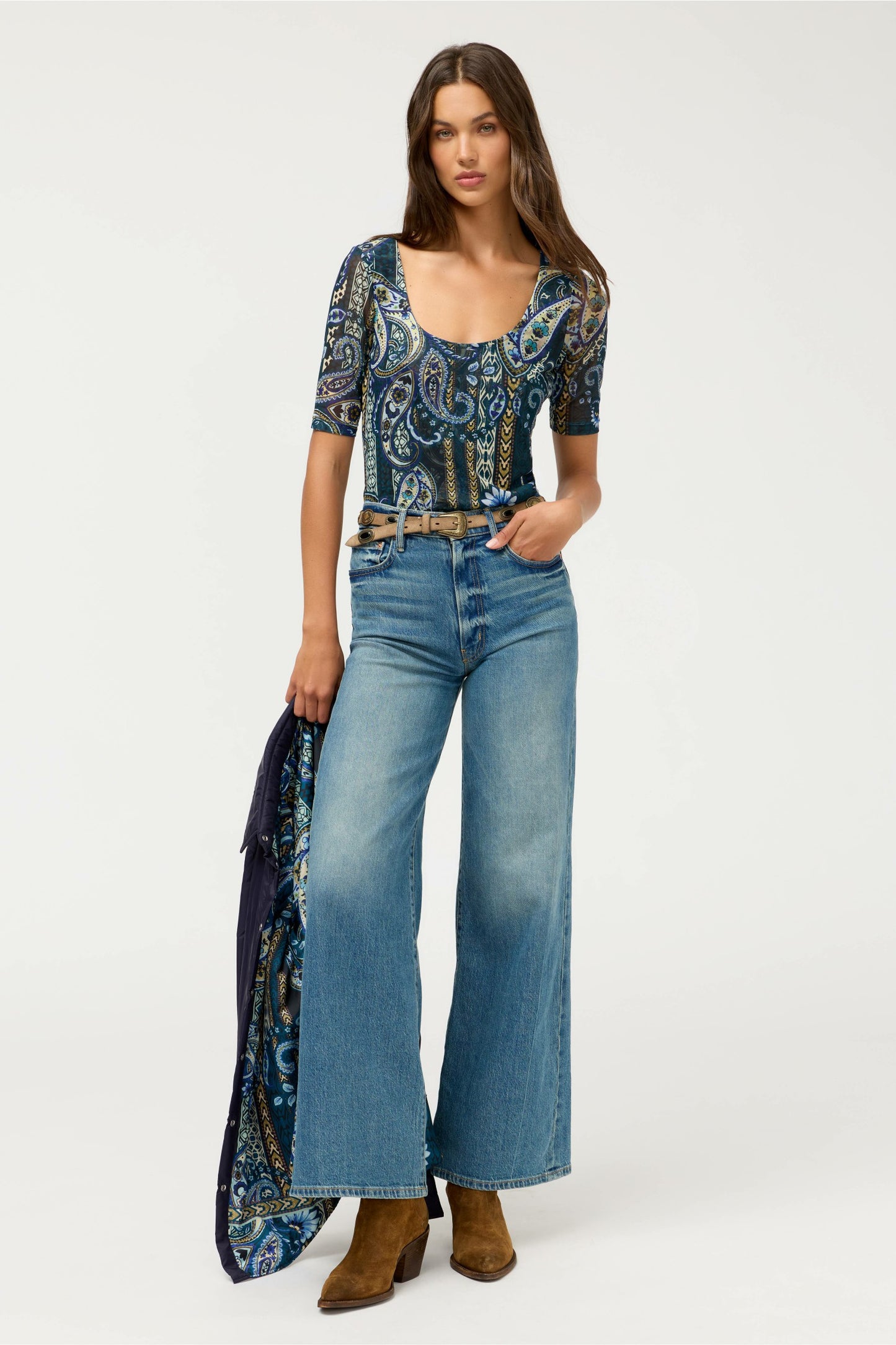 Johnny Was ELBOW SLEEVE SCOOP NECK MESH TEE
