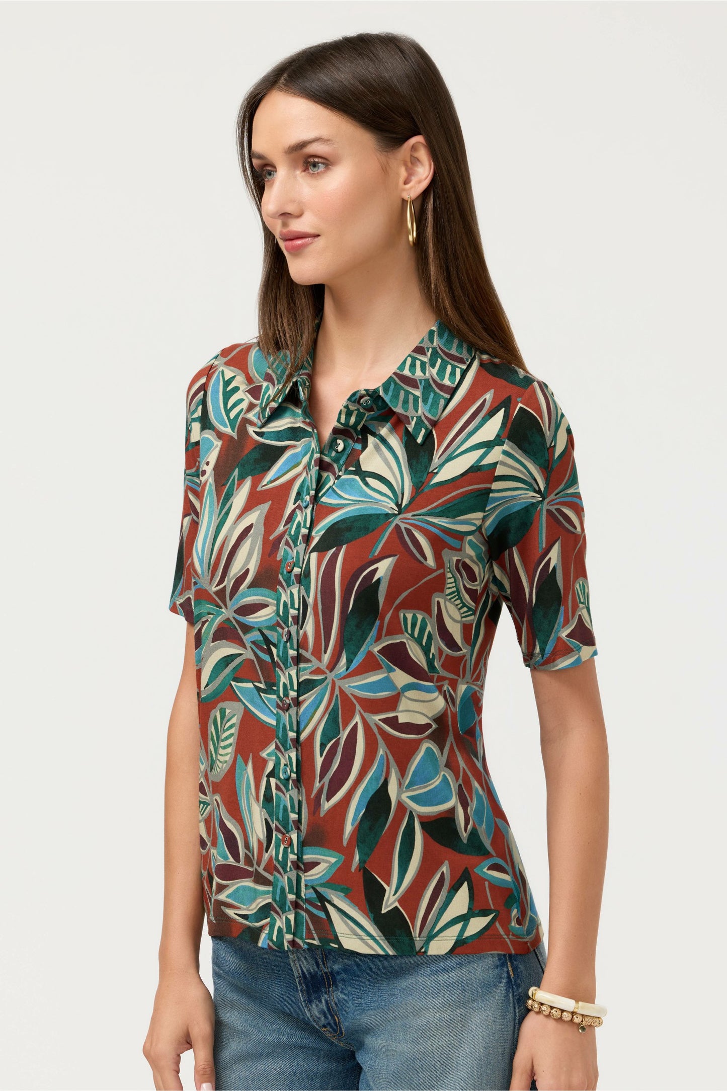 Johnny Was THE JANIE FAVORITE FITTED ELBOW SLEEVE BUTTON DOWN