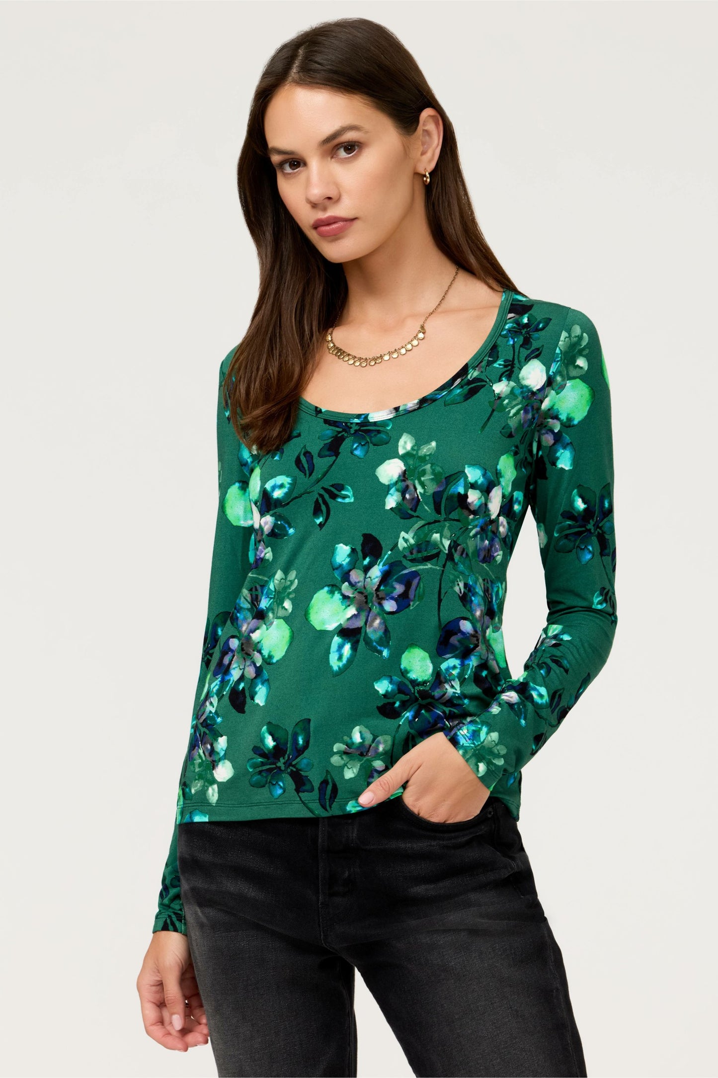 Johnny Was THE JANIE FAVORITE SCOOP NECK LONG SLEEVE FITTED TEE