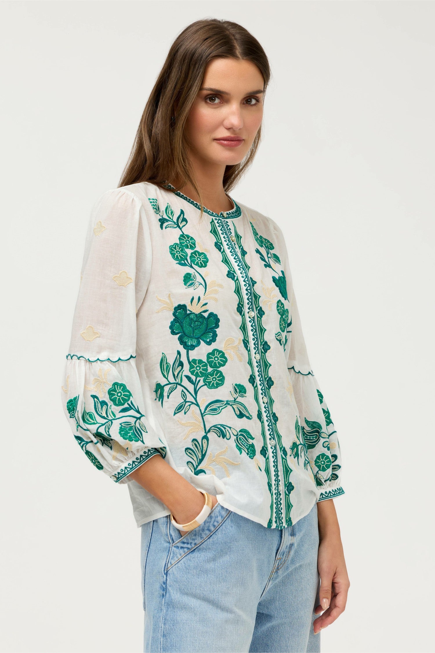 Johnny Was SCALLOP SLEEVE BLOUSE