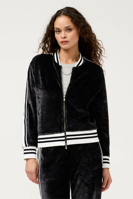 Johnny Was VELOUR ZIP BOMBER WITH STRIPE DETAIL