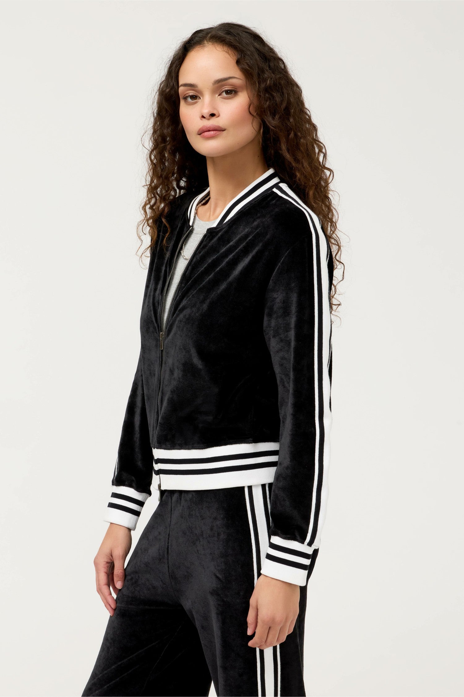 Johnny Was VELOUR ZIP BOMBER WITH STRIPE DETAIL