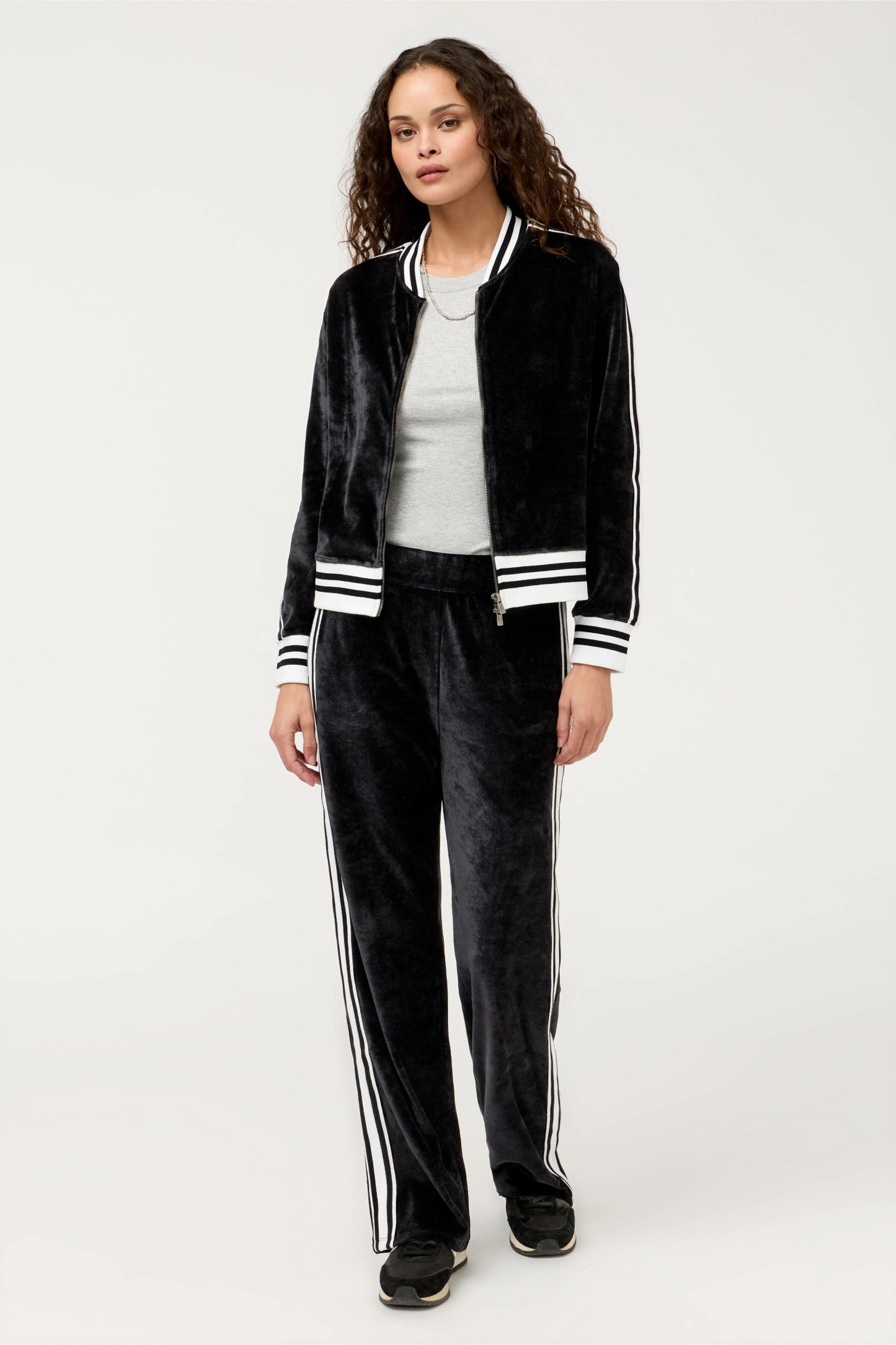 Johnny Was VELOUR ZIP BOMBER WITH STRIPE DETAIL