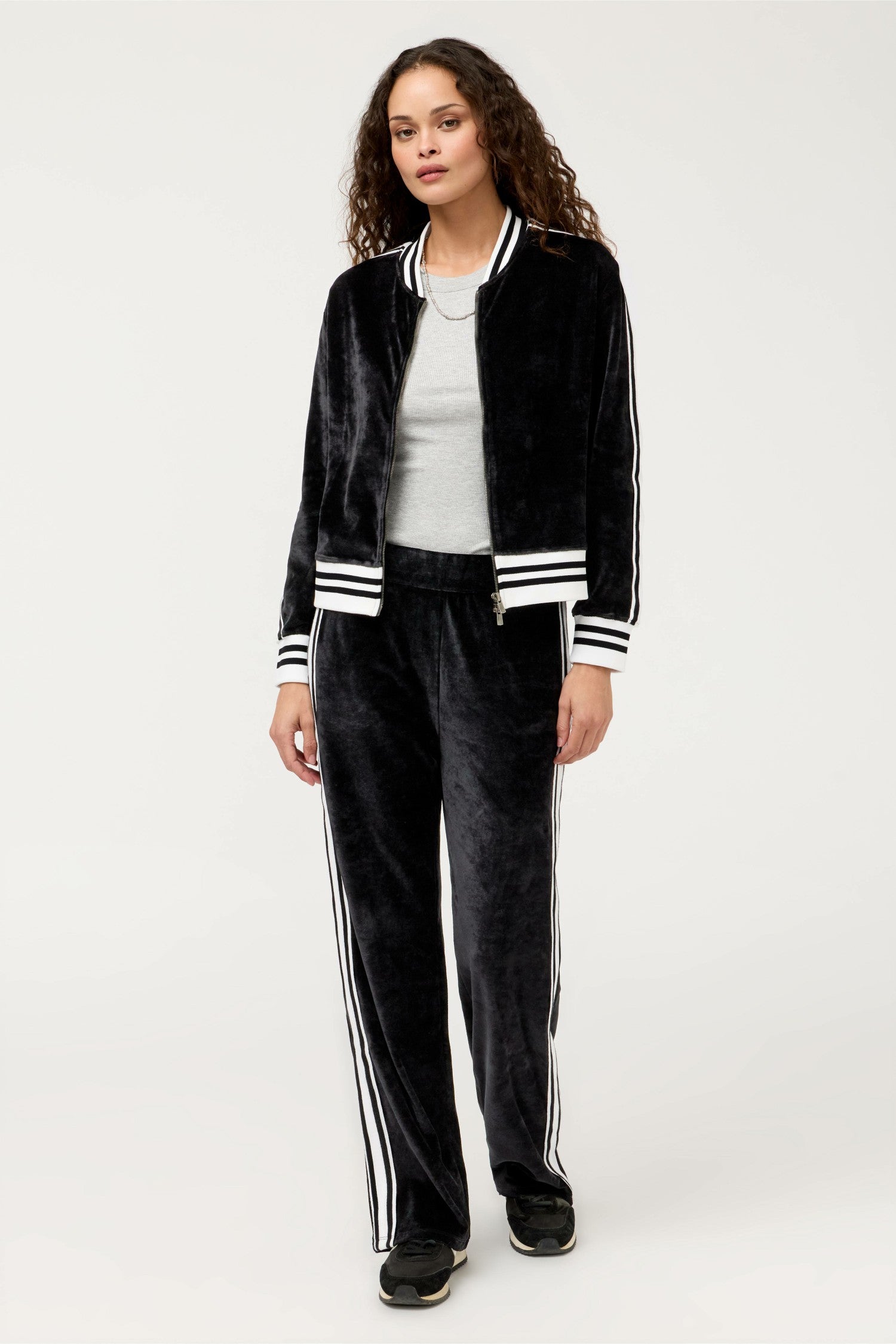 Johnny Was VELOUR ZIP BOMBER WITH STRIPE DETAIL