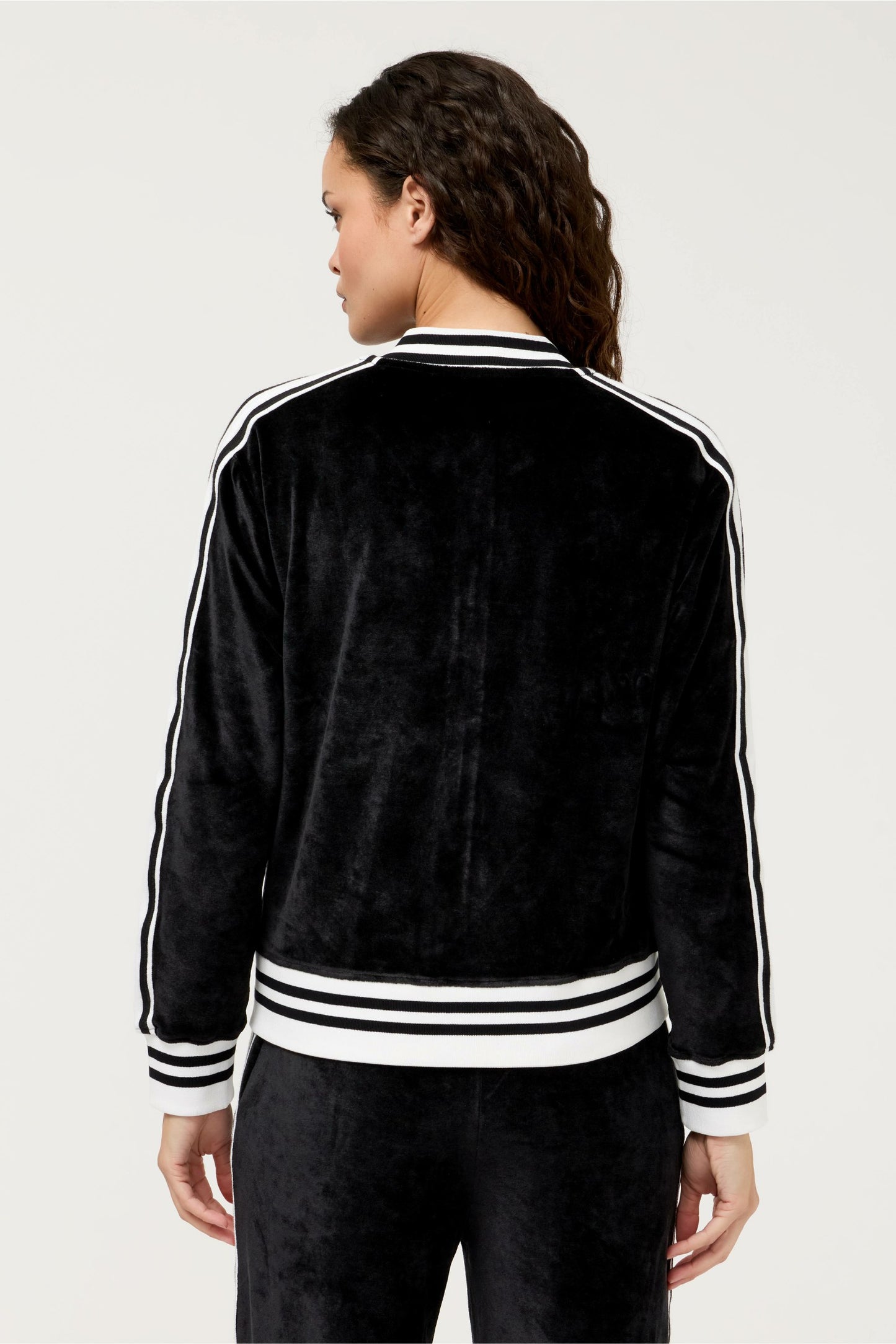 Johnny Was VELOUR ZIP BOMBER WITH STRIPE DETAIL