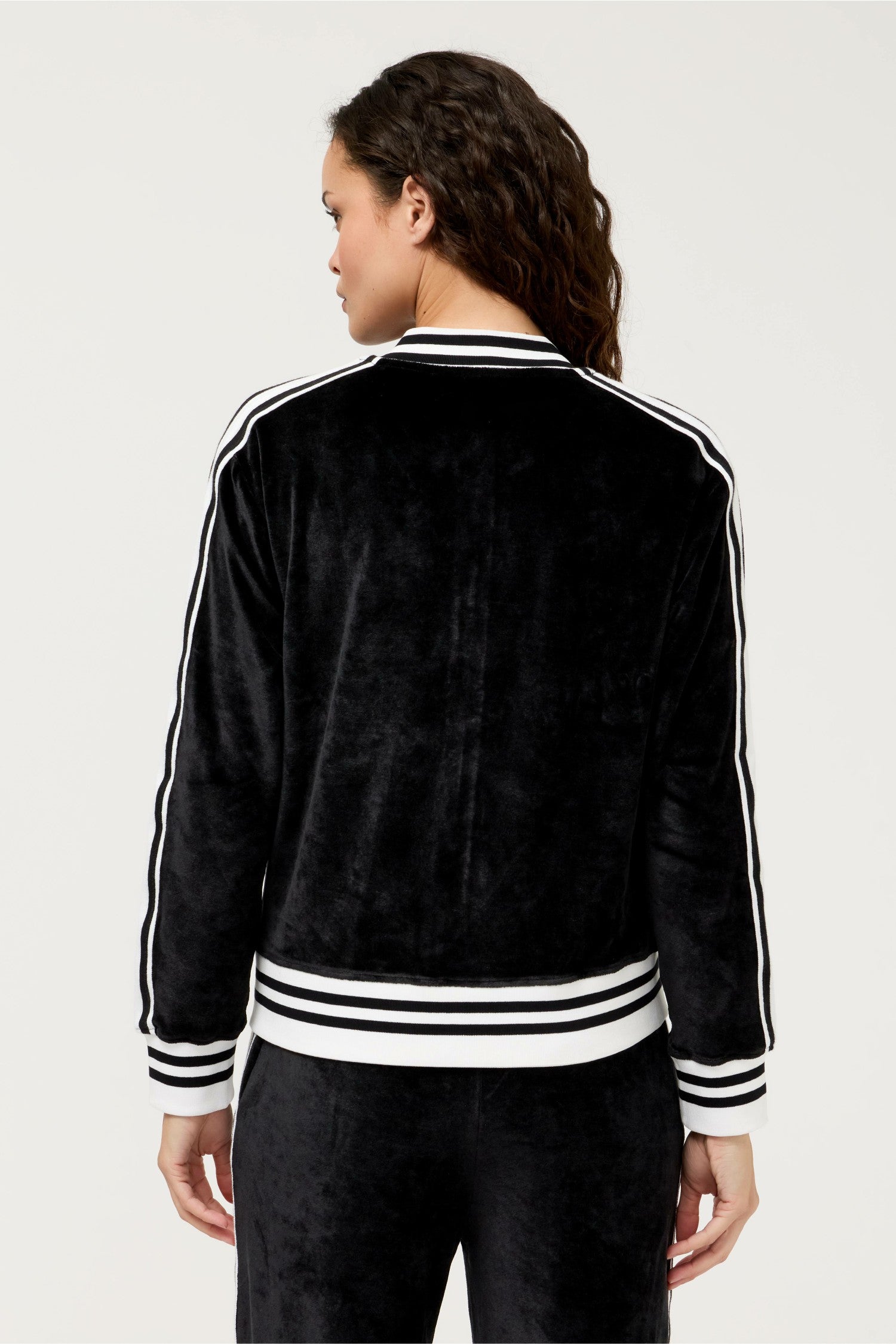 Johnny Was VELOUR ZIP BOMBER WITH STRIPE DETAIL