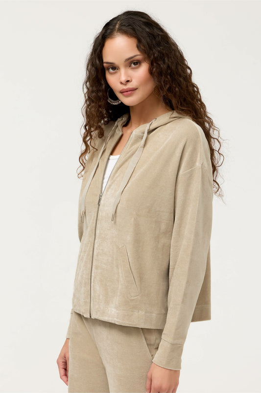 Johnny Was ESSENTIALS VELOUR LONG SLEEVE ZIP FRONT HOODIE