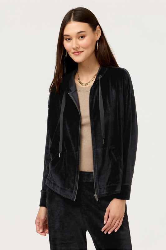 Johnny Was ESSENTIALS VELOUR LONG SLEEVE ZIP FRONT HOODIE
