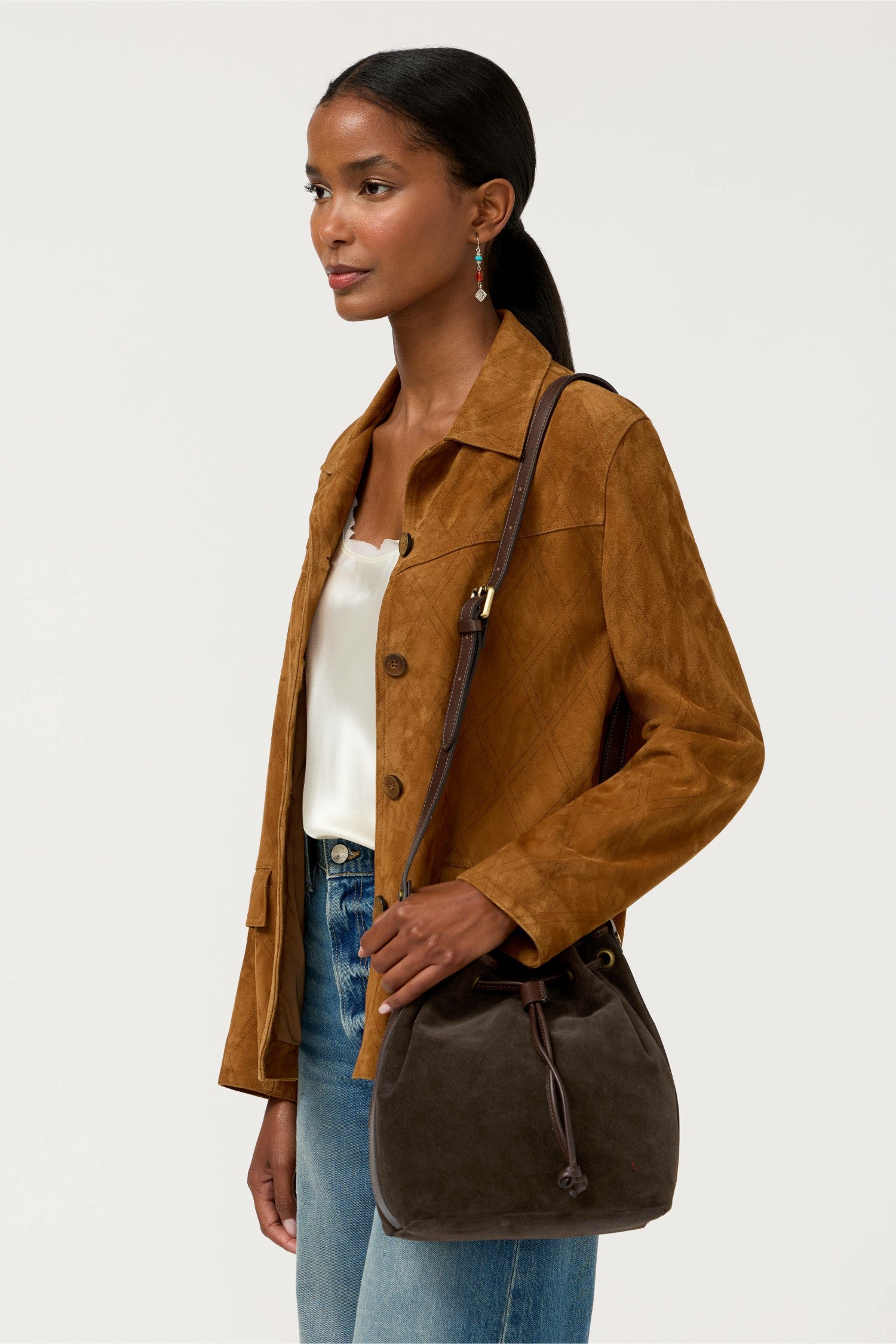 Johnny Was ITALIAN SUEDE CINCH CROSSBODY BUCKETBAG