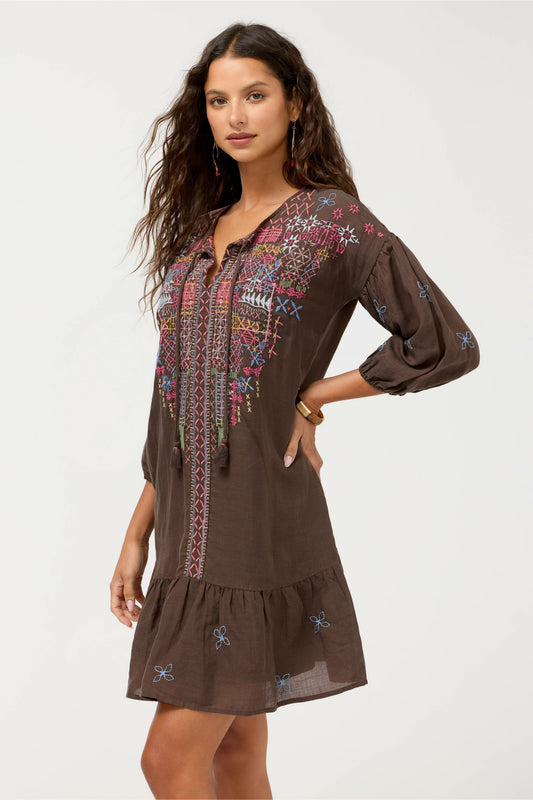 Johnny Was BISHOP SLEEVE FLOUNCE DRESS