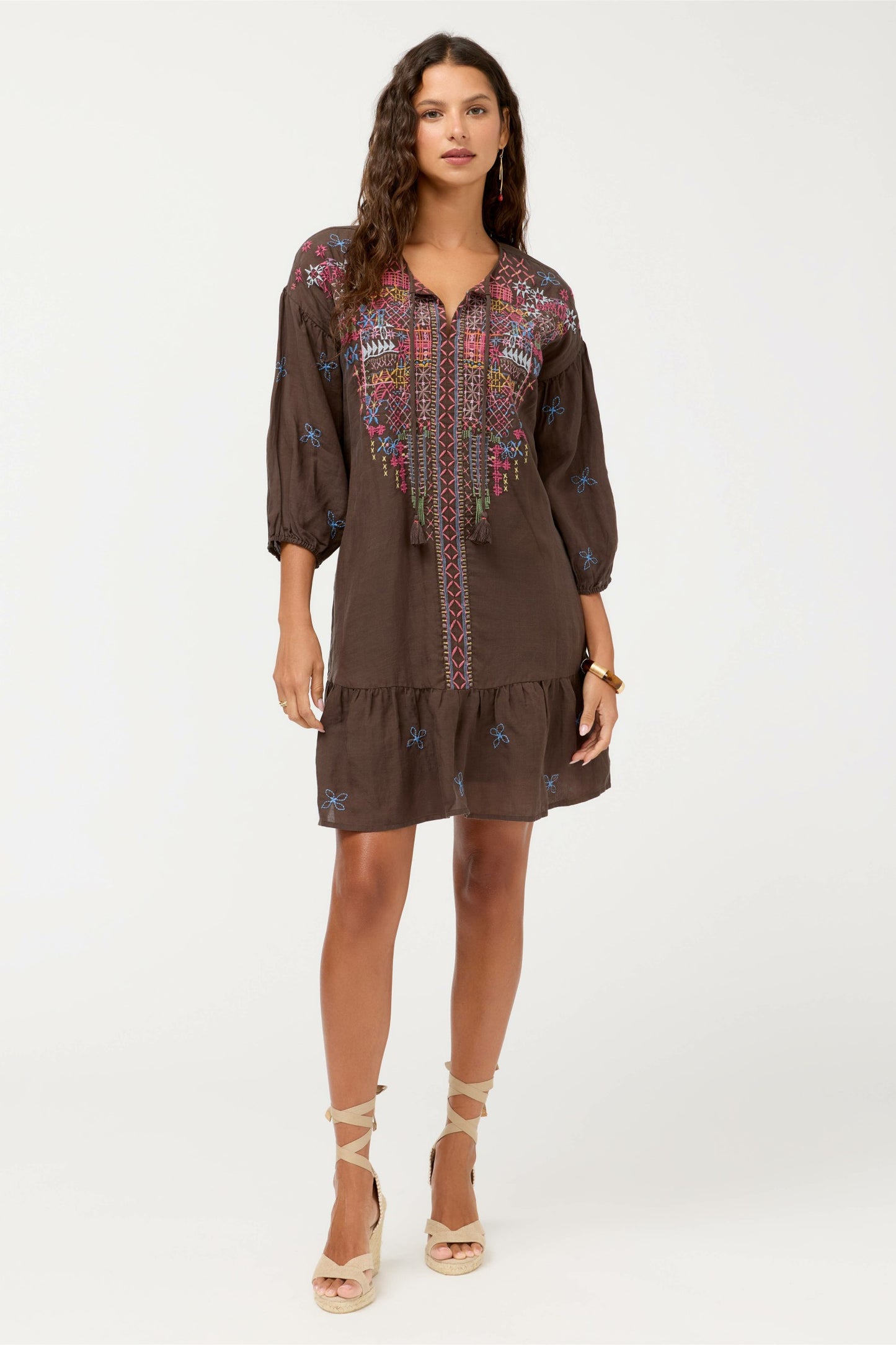 Johnny Was BISHOP SLEEVE FLOUNCE DRESS