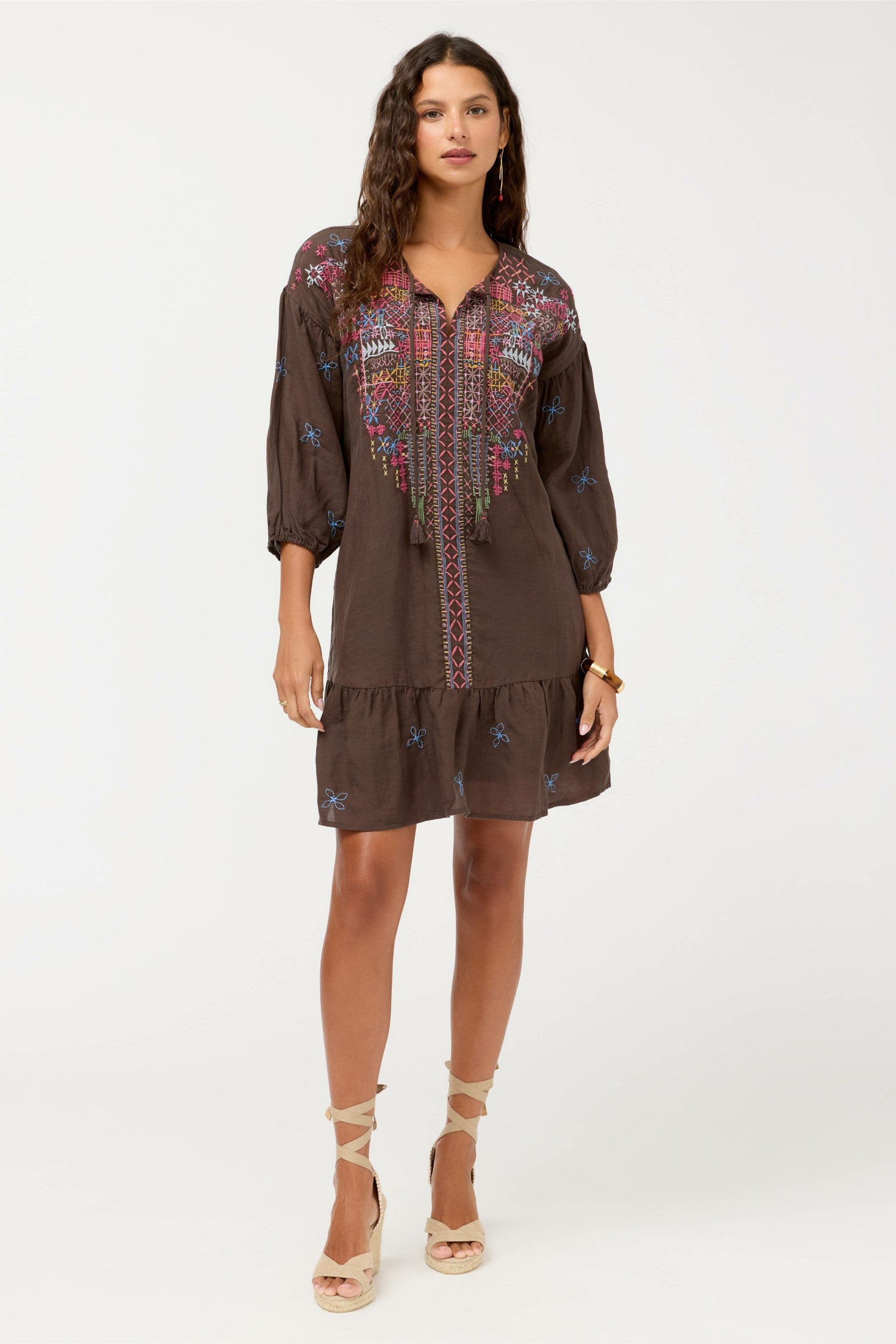Johnny Was BISHOP SLEEVE FLOUNCE DRESS