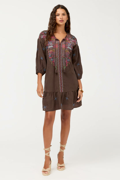 Johnny Was BISHOP SLEEVE FLOUNCE DRESS