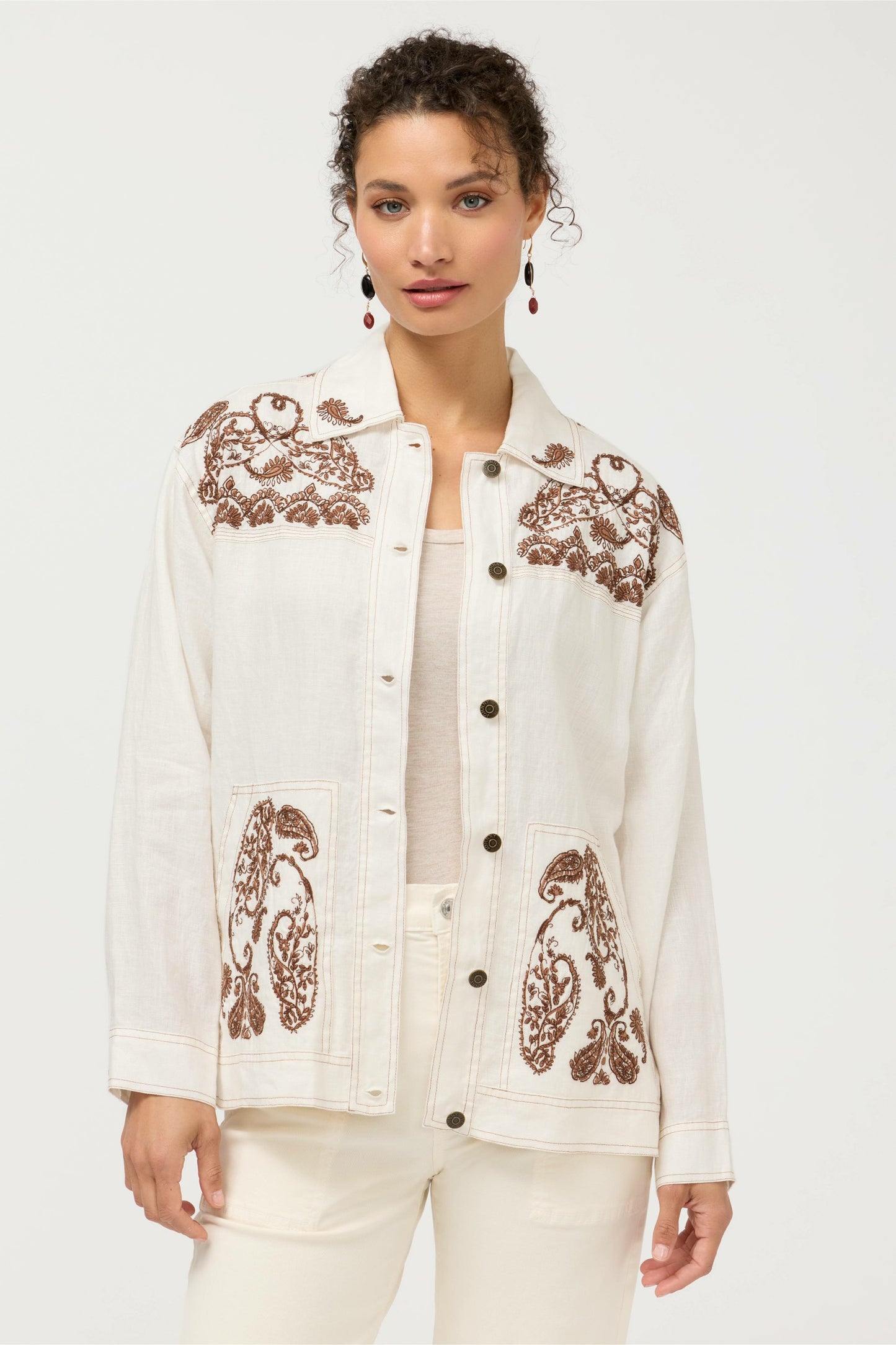Johnny Was LINEN TRAPUNTO CHORE JACKET
