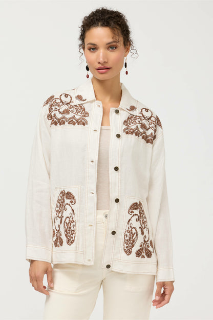 Johnny Was LINEN TRAPUNTO CHORE JACKET