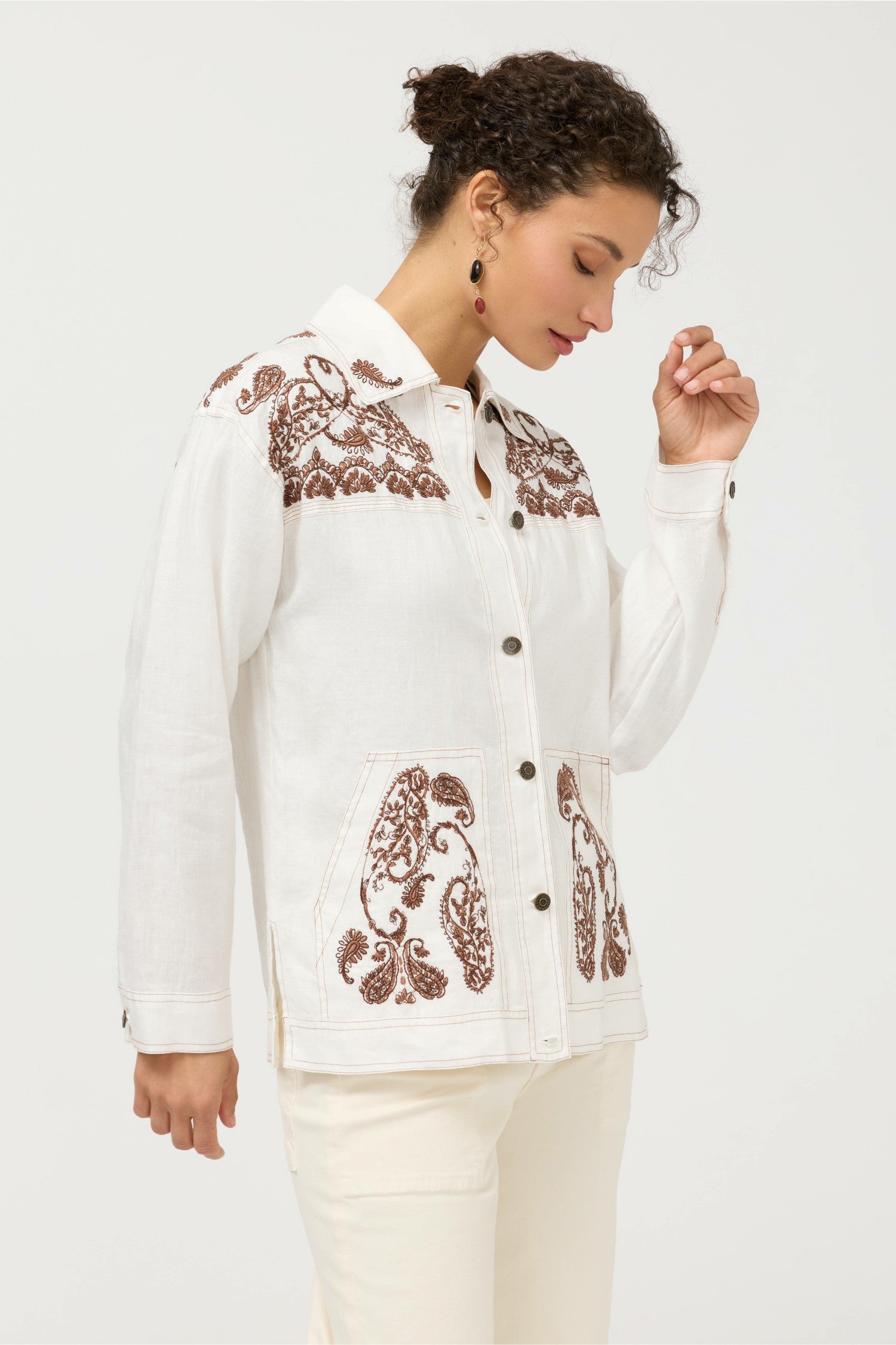 Johnny Was LINEN TRAPUNTO CHORE JACKET