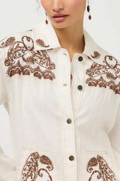 Johnny Was LINEN TRAPUNTO CHORE JACKET