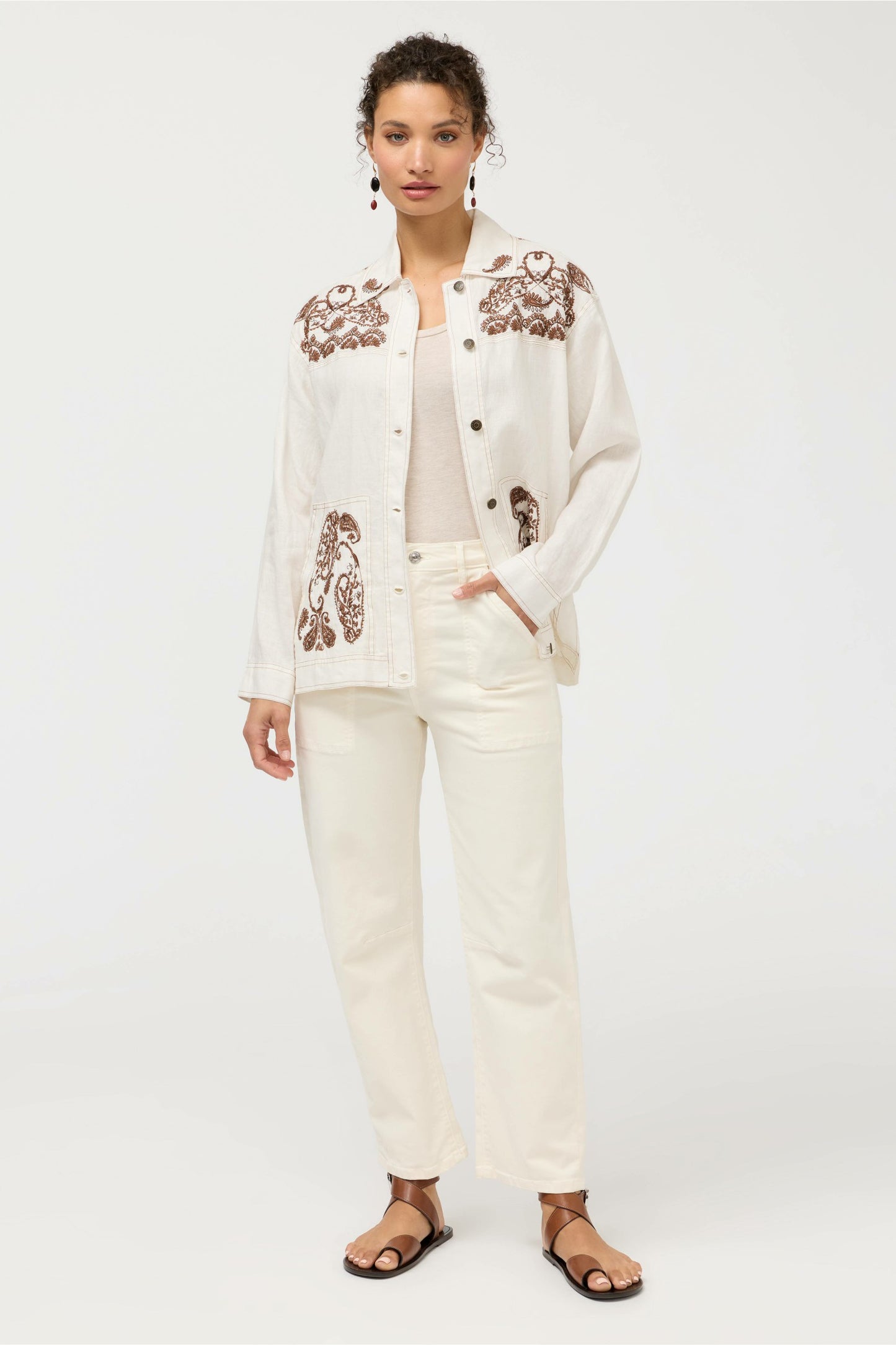Johnny Was LINEN TRAPUNTO CHORE JACKET