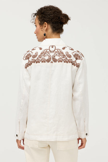 Johnny Was LINEN TRAPUNTO CHORE JACKET