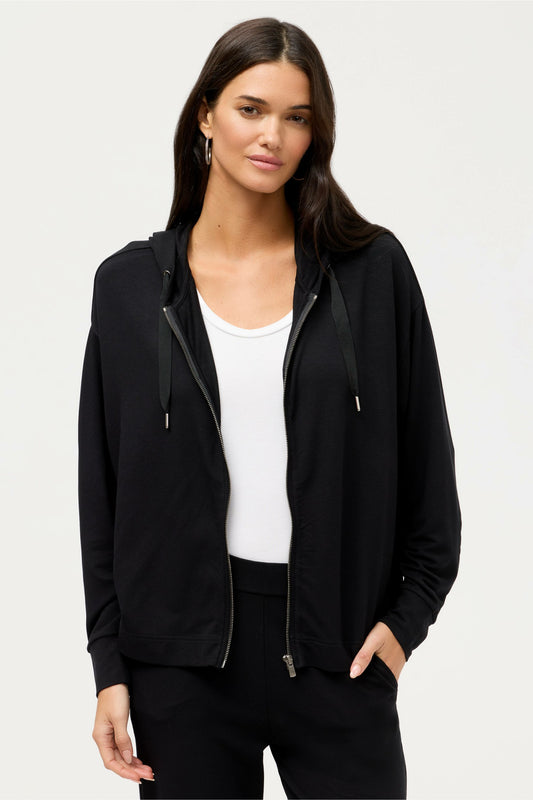 Johnny Was ESSENTIALS SEMI RELAXED LONG SLEEVE ZIP FRONT HOODIE