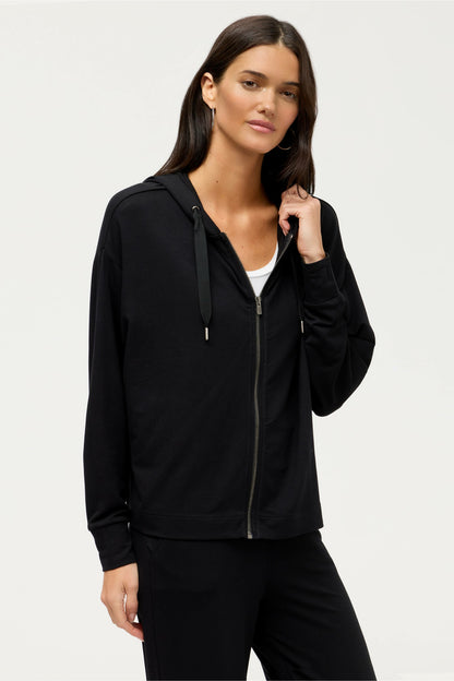 Johnny Was ESSENTIALS SEMI RELAXED LONG SLEEVE ZIP FRONT HOODIE
