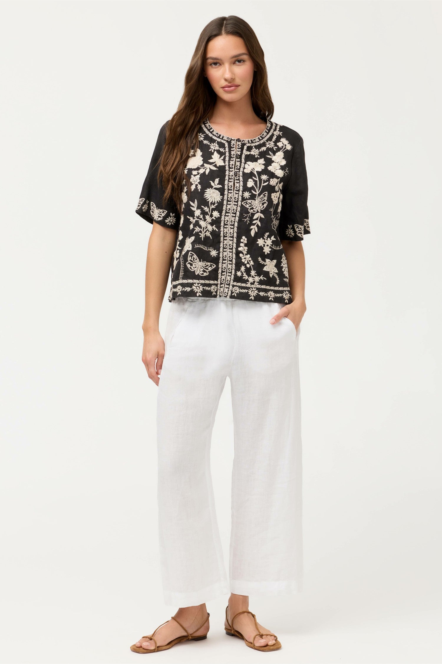 Johnny Was CROPPED LINEN PANT