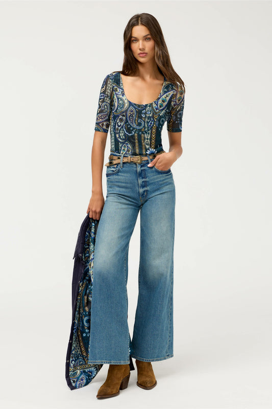 Johnny Was ELBOW SLEEVE SCOOP NECK MESH TEE