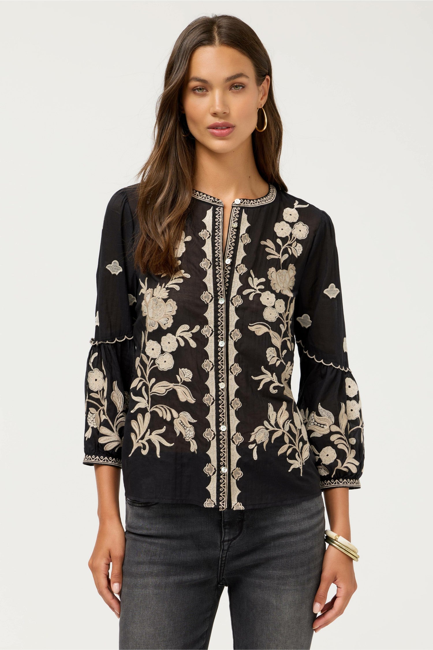 Johnny Was SCALLOP SLEEVE BLOUSE
