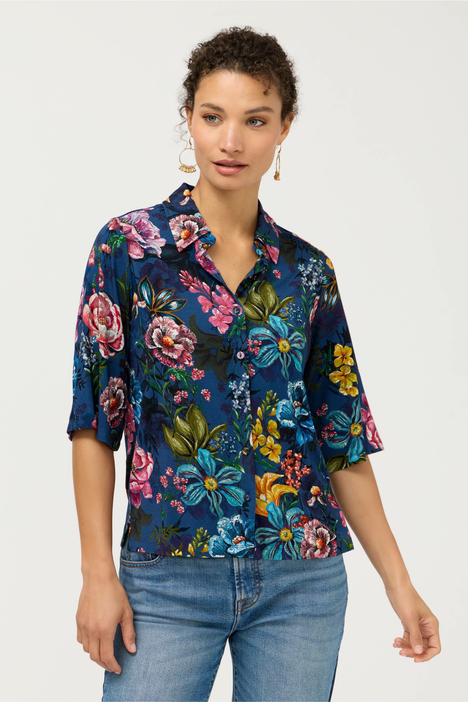 Johnny Was THE JANIE FAVORITE KIMONO SLEEVE BUTTON FRONT TOP