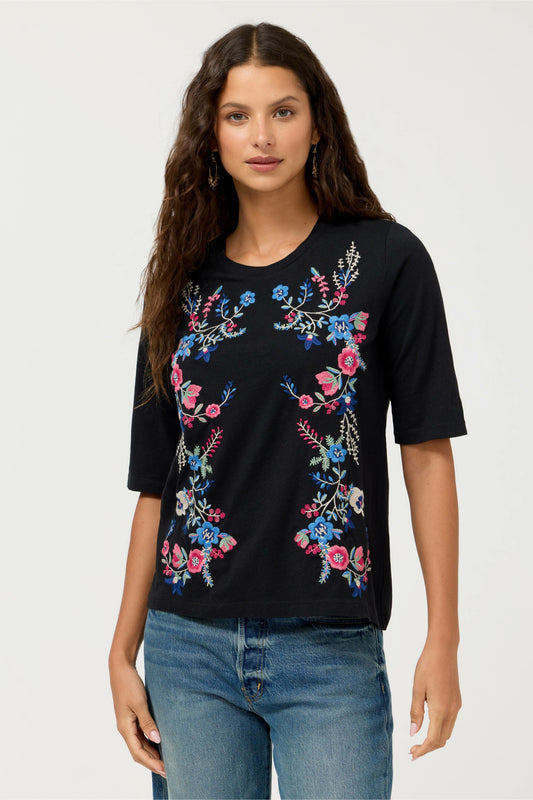 Johnny Was CREWNECK ELBOW SLEEVE TEE