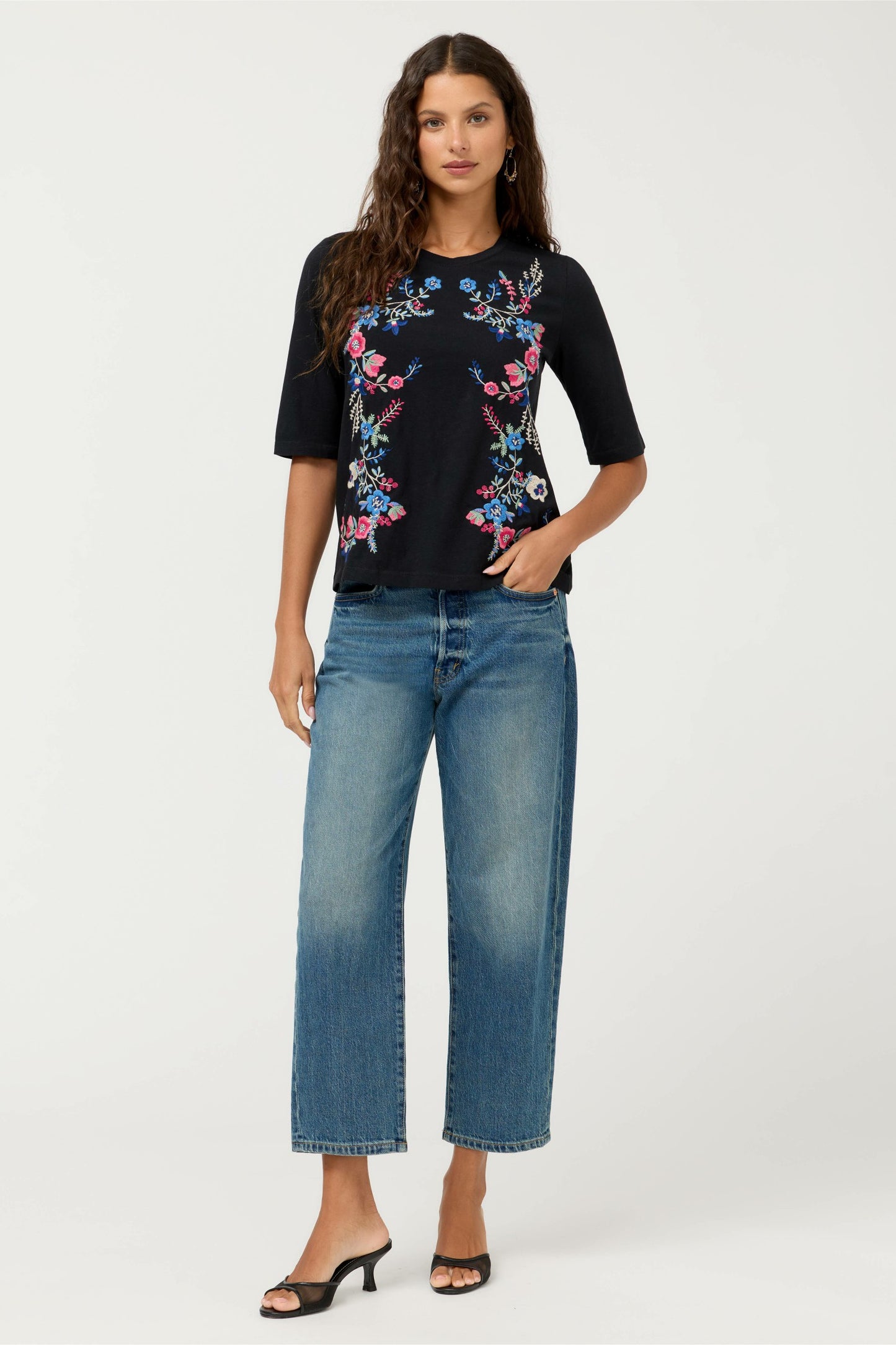 Johnny Was CREWNECK ELBOW SLEEVE TEE