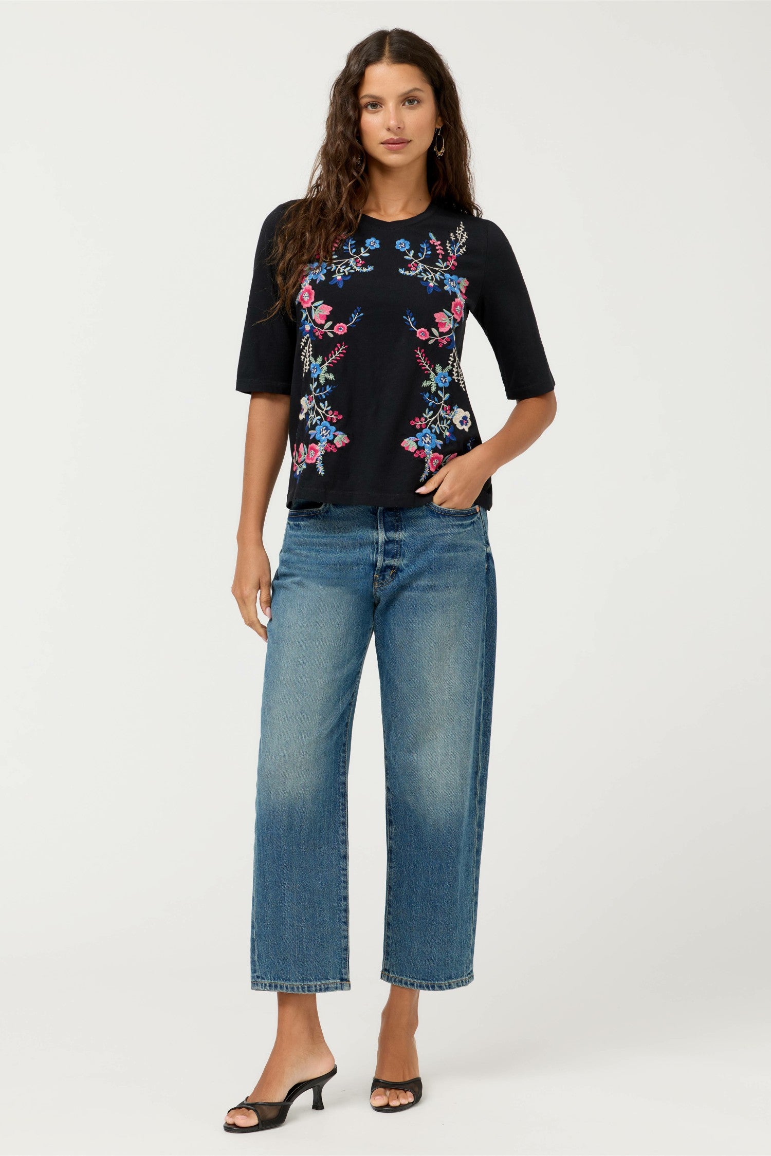 Johnny Was CREWNECK ELBOW SLEEVE TEE