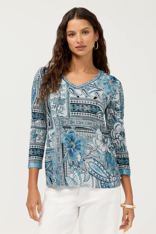 Johnny Was THE JANIE FAVORITE 3/4 SLEEVE V-NECK SWING TEE