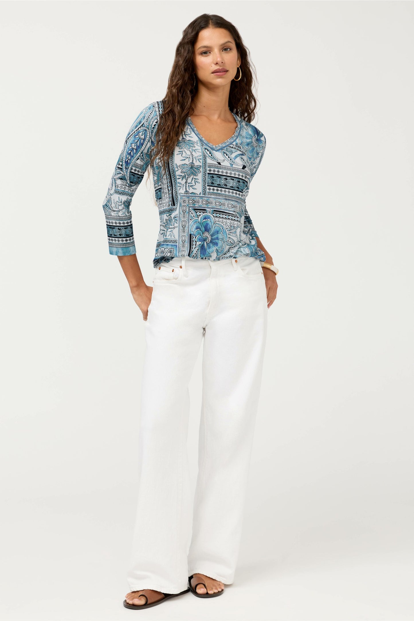Johnny Was THE JANIE FAVORITE 3/4 SLEEVE V-NECK SWING TEE