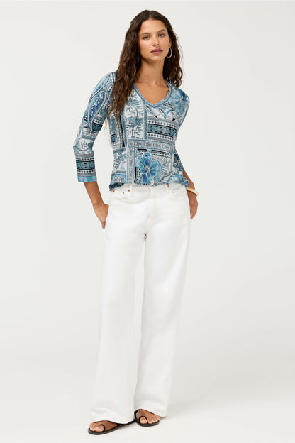 Johnny Was THE JANIE FAVORITE 3/4 SLEEVE V-NECK SWING TEE