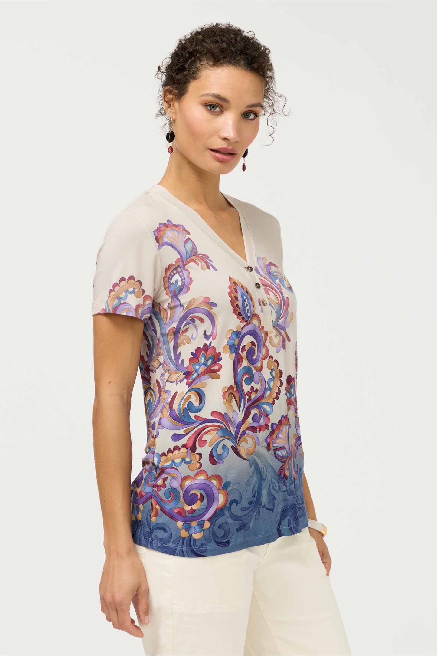 Johnny Was THE JANIE FAVORITE BUTTON NECK TEE