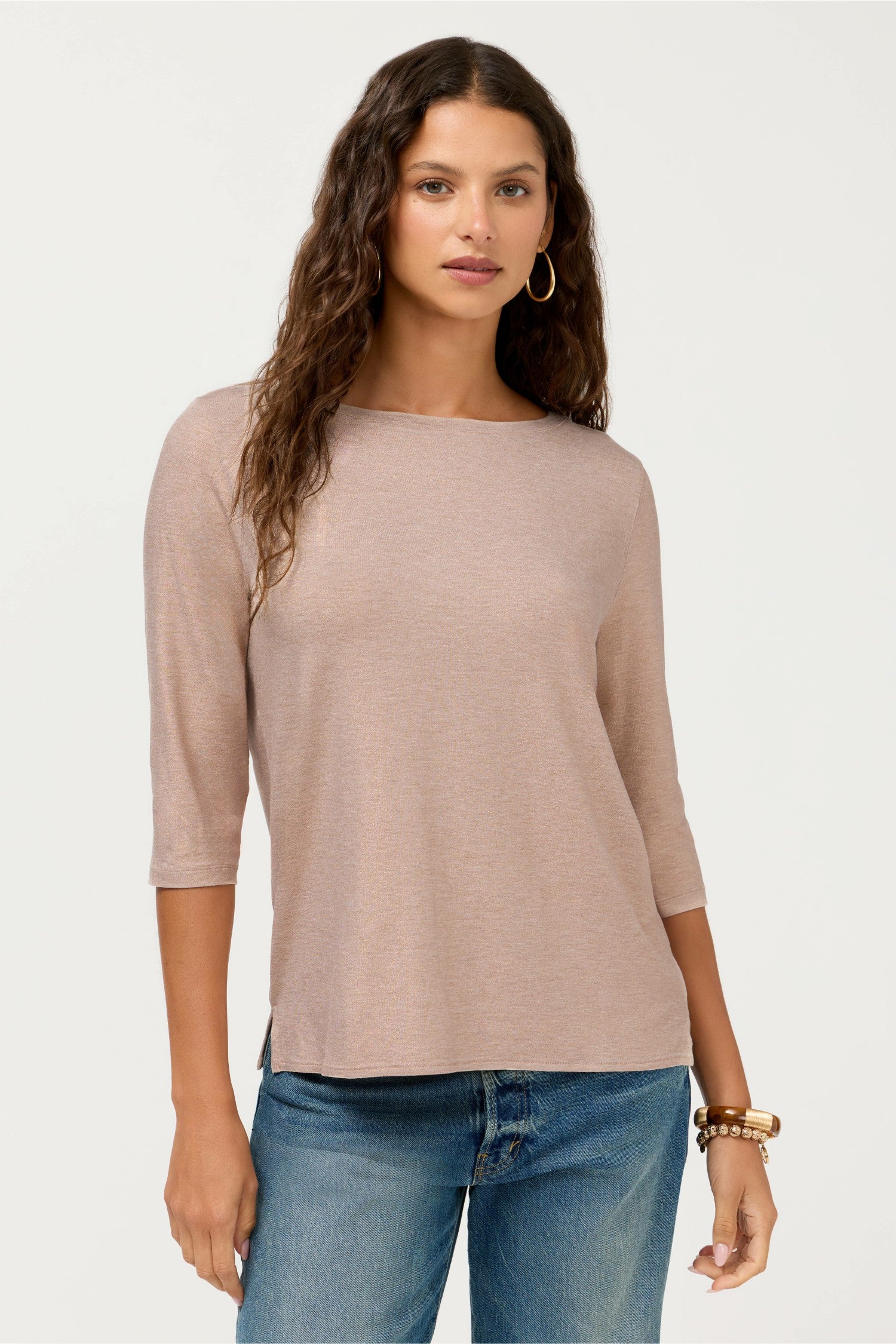 Johnny Was ESSENTIALS METALLIC 3/4 SLEEVE BOATNECK