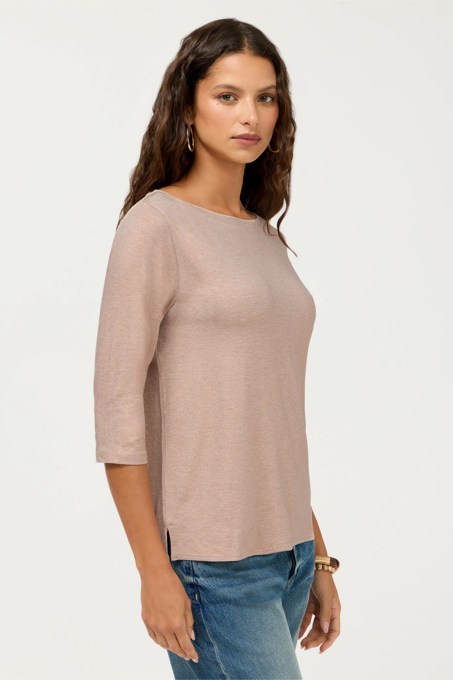 Johnny Was ESSENTIALS METALLIC 3/4 SLEEVE BOATNECK