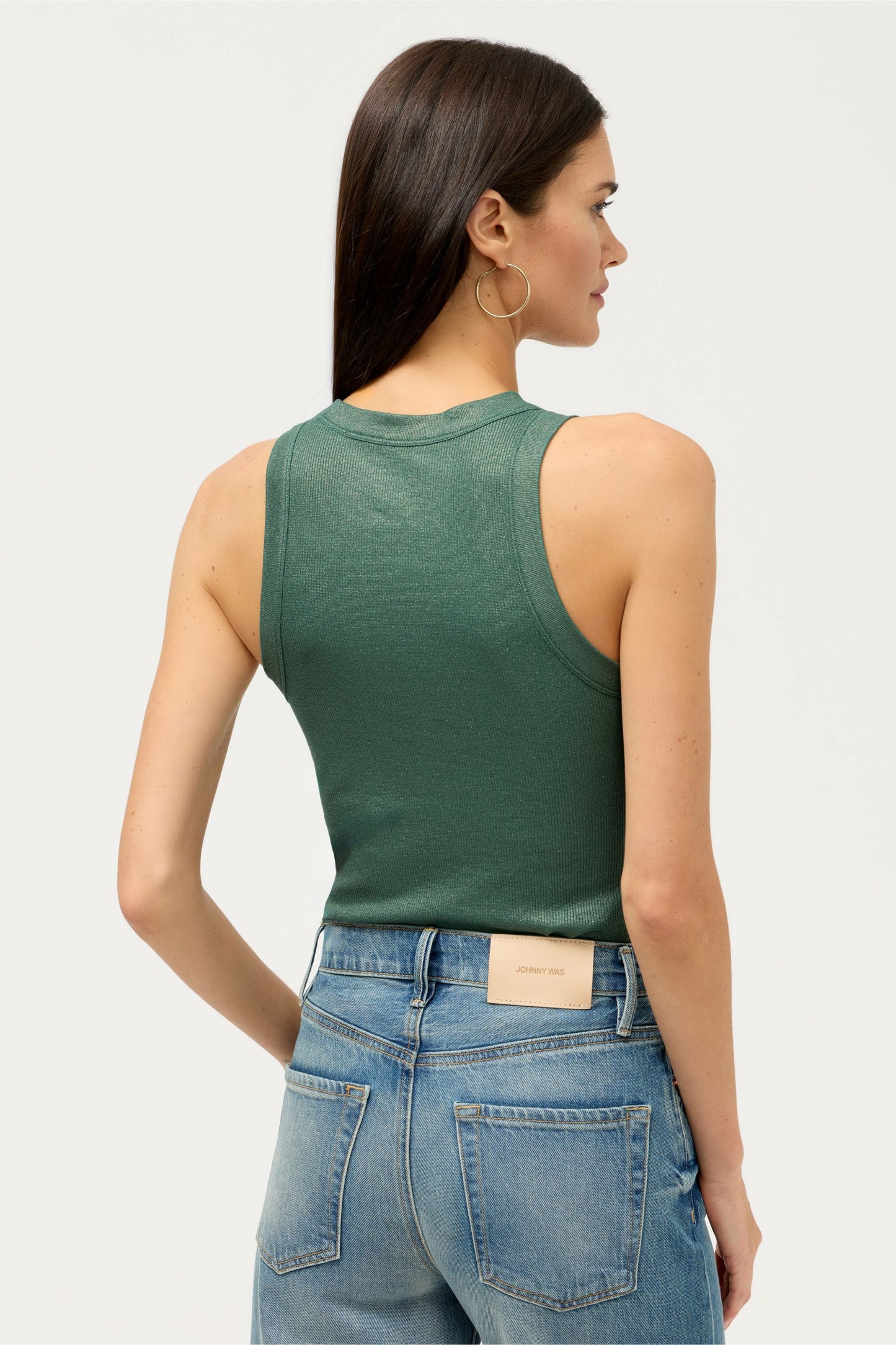 Johnny Was ESSENTIALS METALLIC BABY RIB CREWNECK TANK